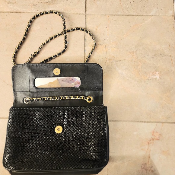 VTG Whiting & Davis Black Liquid‎ Metal Mesh Bag Gold Chain 70s - Picture 3 of 11